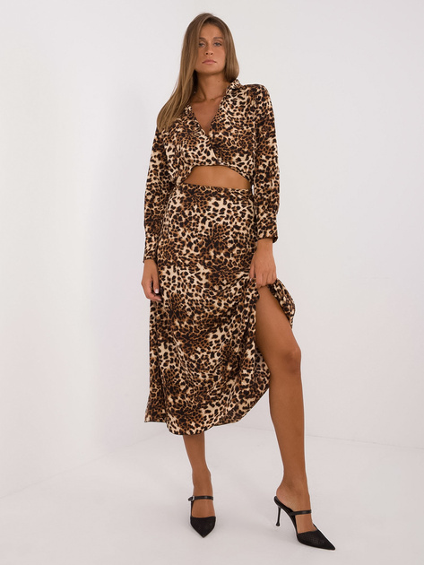 Hurt Beżowo-czarny komplet ze spódnicą w zwierzęce wzory