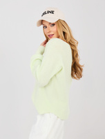 Pastelowy zielony sweter z bufiastymi rękawami