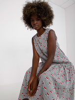 Biało-czarna midi sukienka bez rękawów z printem