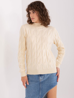 Hurtownia Kremowy damski sweter z warkoczami 