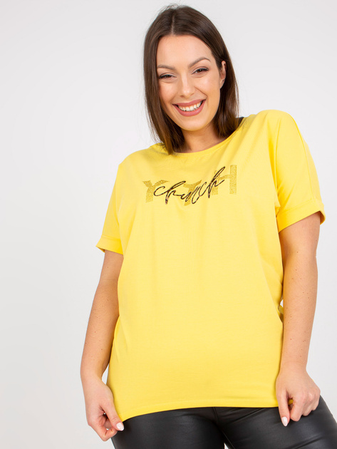 Żółty t-shirt plus size z aplikacją
