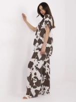 Brązowo-biały letni komplet w krowi wzór 