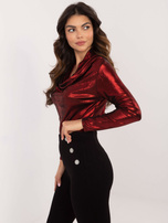 Hurtownia Ciemnoczerwona wizytowa bluzka z drapowaniem