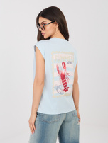 Pastelowy niebieski t-shirt  z nadrukiem na plecach SUBLEVEL