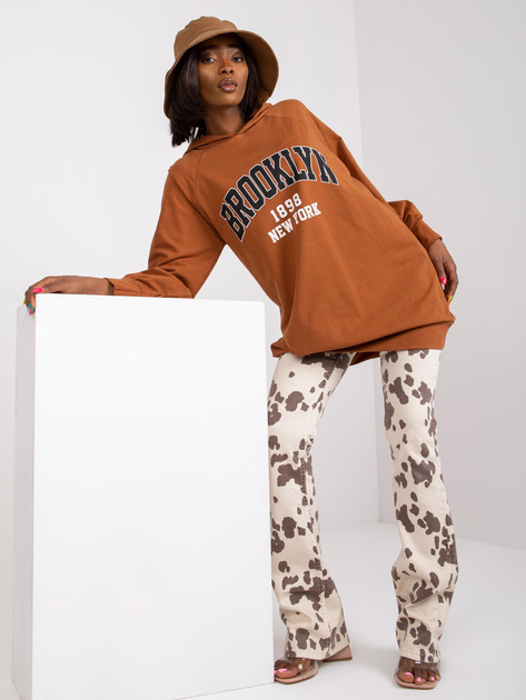 Jasnobrązowa długa bluza dresowa z kapturem Roxane