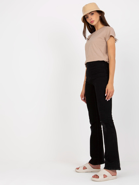 Hurtownia Beżowy damski t-shirt basic z okrągłym dekoltem