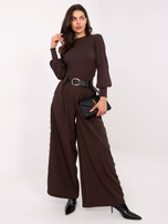 Czekoladowa bluzka basic z bufiastym rękawem RUE PARIS