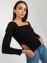 Hurt Black short ribbed blouse with slits OCH BELLA