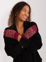 Hurtownia Bordowe ciepłe rękawiczki we wzory 