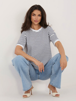 Biało-granatowy damski t-shirt z bawełny RUE PARIS