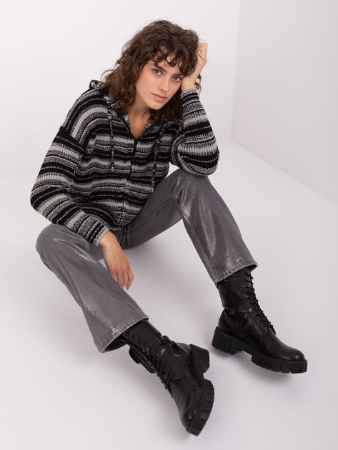 Hurtownia Szaro-czarny damski sweter z zapięciem