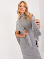 Hurt Szary komplet dzianinowy z sukienką w prążek