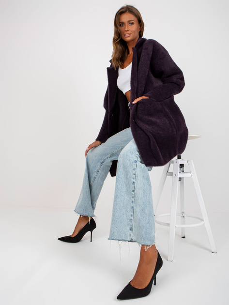 Hurtownia online Ciemnofioletowy płaszcz alpaka z wełną