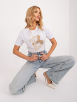 Hurtownia Biały bawełniany t-shirt z aplikacją 