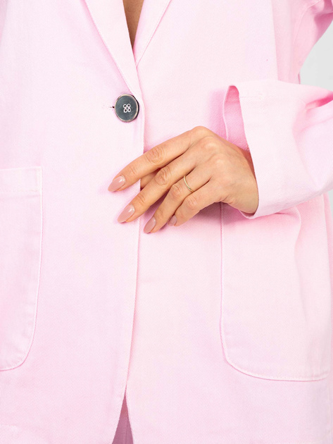 Pastelowa różowa jeansowa marynarka od kompletu RUE PARIS
