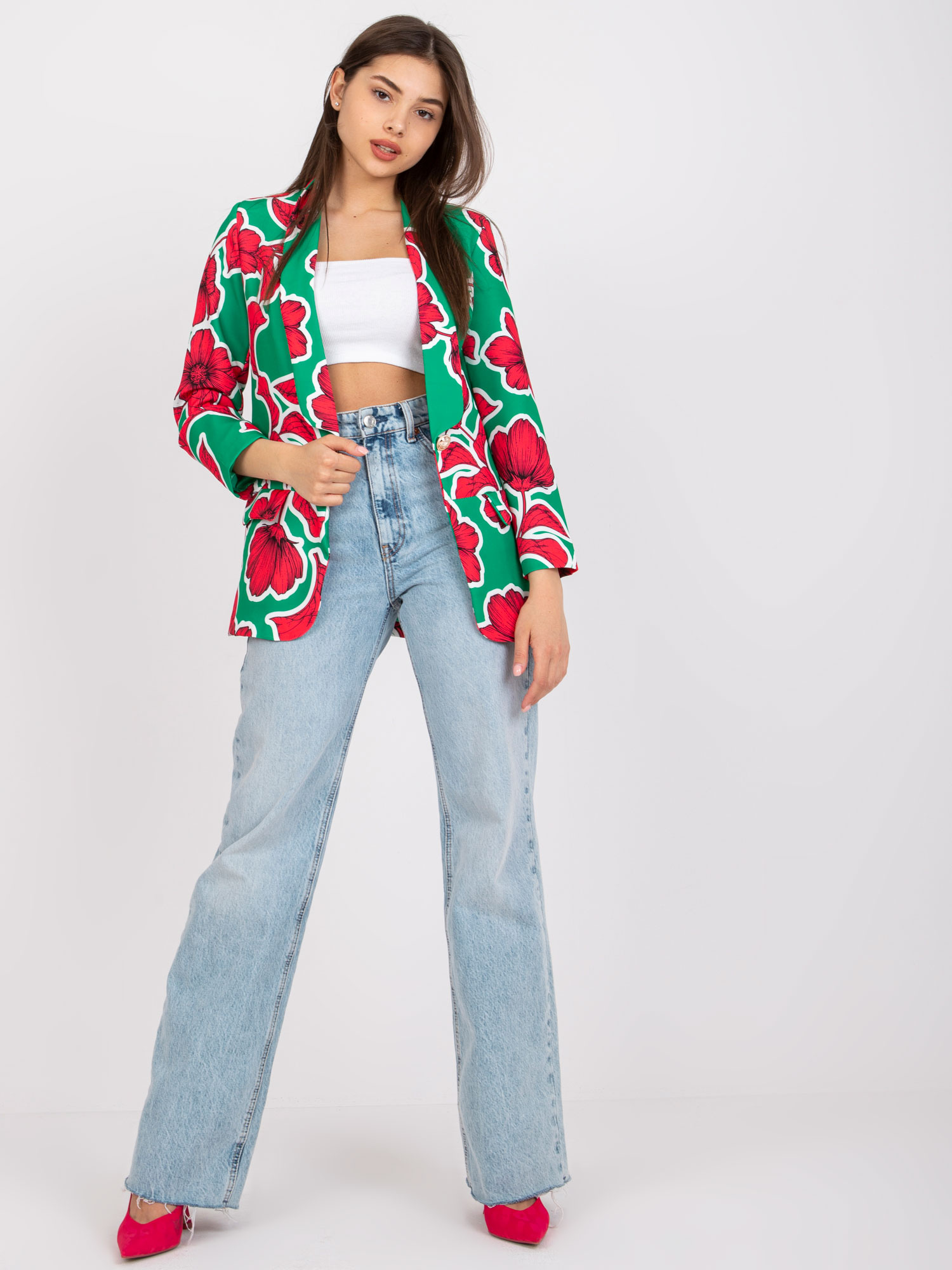 Grün-rosa Damenjacke mit Blumen Neonila.