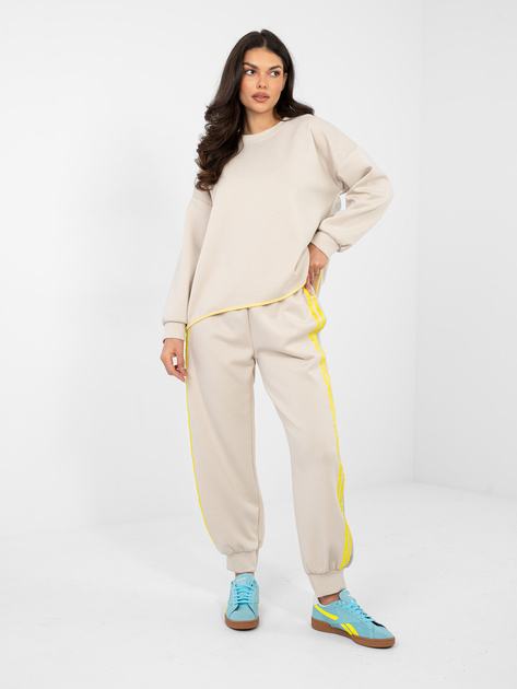 Jasnobeżowe spodnie z kontrastowymi lampasami RUE PARIS