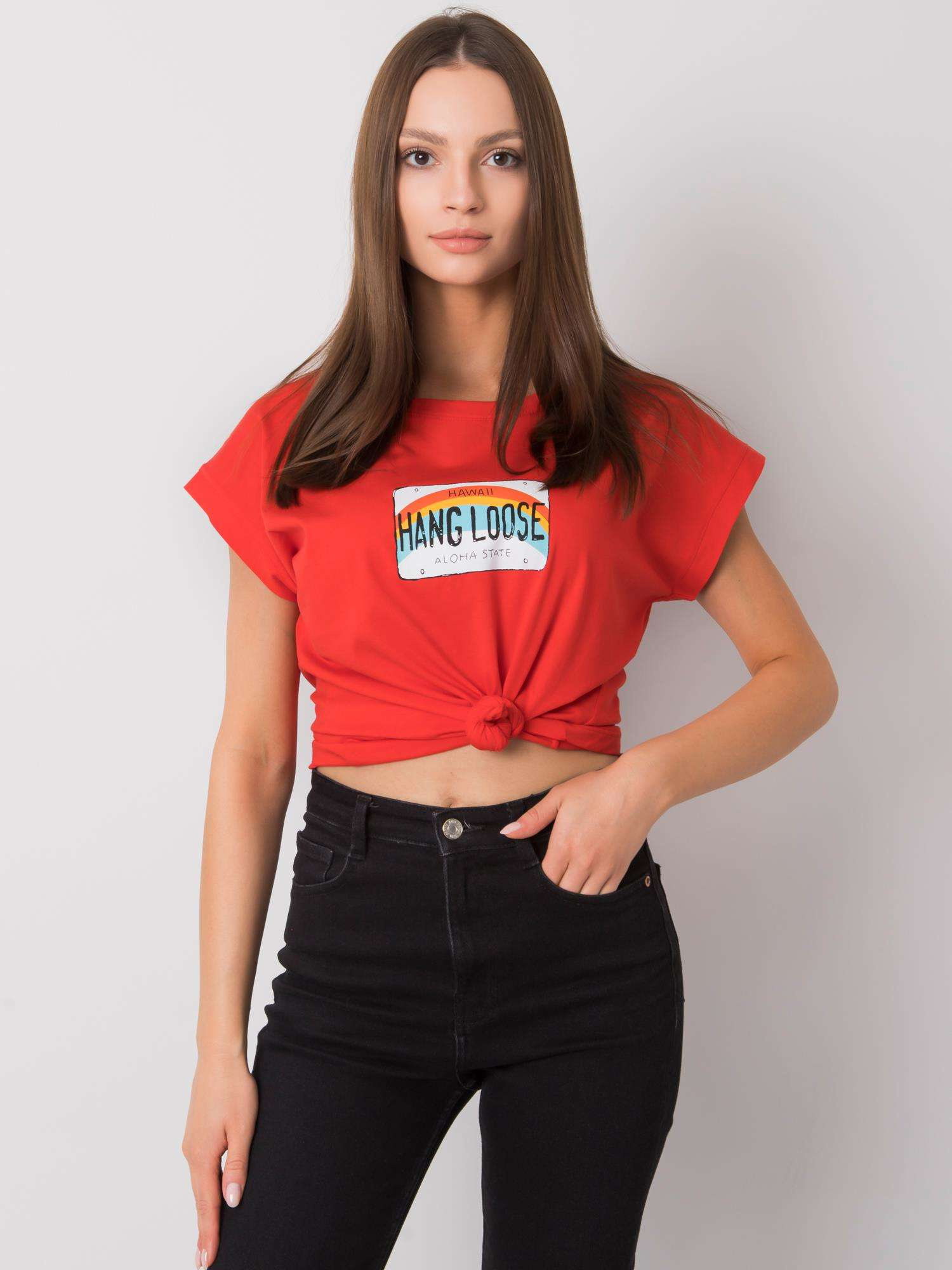 Czerwony t-shirt z nadrukiem Aloha
