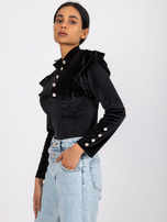 Schwarze Samtbluse mit Rüschen Capri.