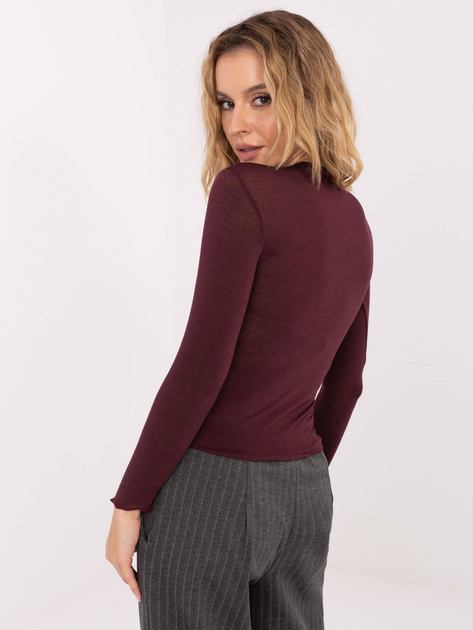 Burgundowa cienka bluzka z okrągłym dekoltem
