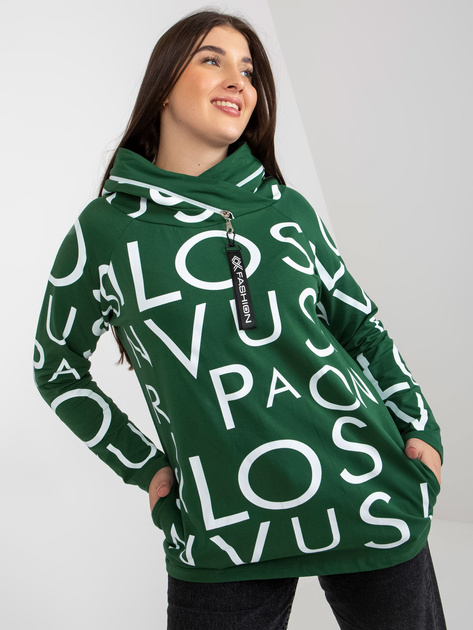Hurt Ciemnozielona bluza plus size z kapturem i nadrukiem