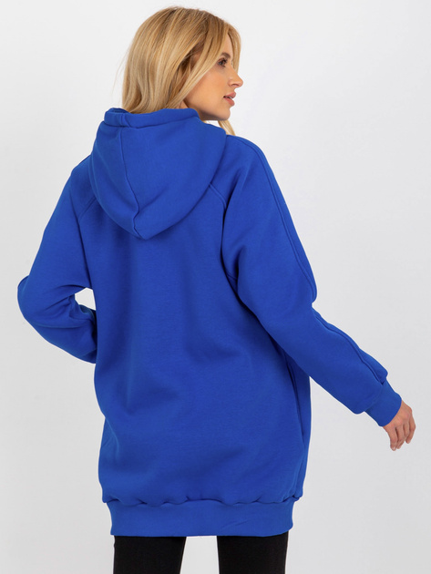 Hurtownia Kobaltowa długa dresowa bluza basic z kapturem