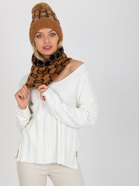 Hurtownia Camelowo-czarny damski komin we wzory