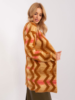 Hurtownia Camelowy wzorzysty kardigan bez zapięcia