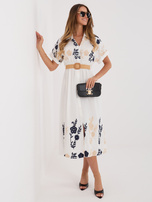 Granatowa midi sukienka z krótkim rękawem