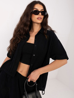 Czarna sztruksowa koszula ze ściągaczami