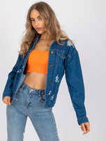 Niebieska kurtka jeansowa z dziurami RUE PARIS 