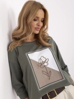 Hurt Khaki bawełniana bluzka damska z rękawem 3/4