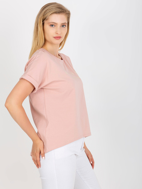 Brudnoróżowy bawełniany t-shirt plus size z nadrukiem