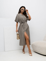 Fango koszulowa sukienka z ażurowym kołnierzykiem