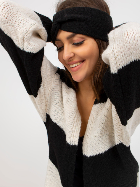 Hurtownia Ecru-czarny luźny kardigan w paski OCH BELLA