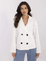 Ecru krótki płaszcz damski z kieszeniami 