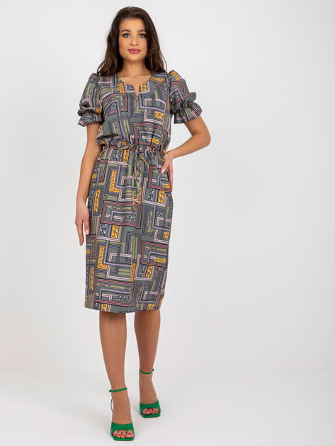 Hurt Khaki midi sukienka z printem i krótkim rękawem