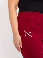 Hurt Bordowe spodnie rybaczki plus size z materiału