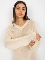 Hurtownia Jasnobeżowa luźna sukienka dzianinowa na lato