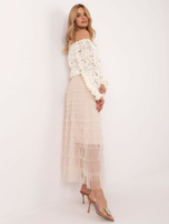 Hurt Beżowa midi spódnica tiulowa z falbanami