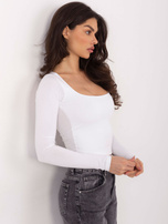 Ecru krótka bluzka basic z długim rękawem 