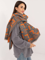 Hurt Szaro-pomarańczowy damski szal z frędzlami