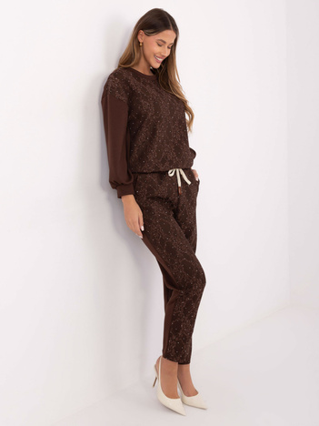 Brązowy dwuczęściowy komplet z koronką