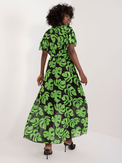 Hurtownia Czarno-zielona maxi sukienka z printem