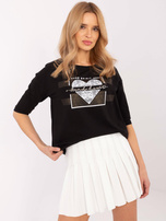 Hurt Czarna bawełniana bluzka damska z nadrukiem