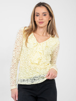 Jasnożółta koronkowa bluzka z żabotem RUE PARIS 