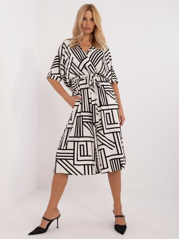 Hurt Ecru kopertowy kombinezon ze spodniami typu culotte