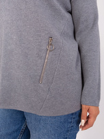 Hurt Ciemnoszary damski sweter plus size z zamkami 