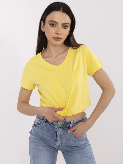 Żółty damski t-shirt z dekoltem V BASIC FEEL GOOD