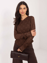 Czekoladowa elegancka bluzka z koronki